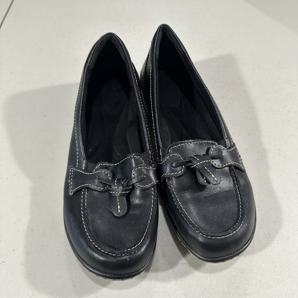 Clarks Womens Ashland Bubble Black Leather Slip On Loafer Size US 8.5 Boho
